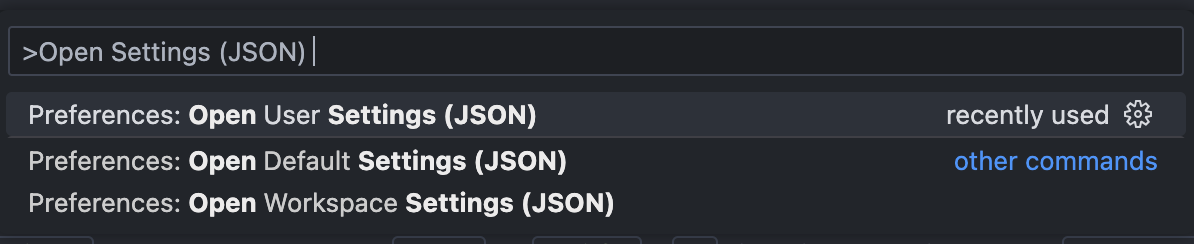 Command Palette - Open User Settings JSON